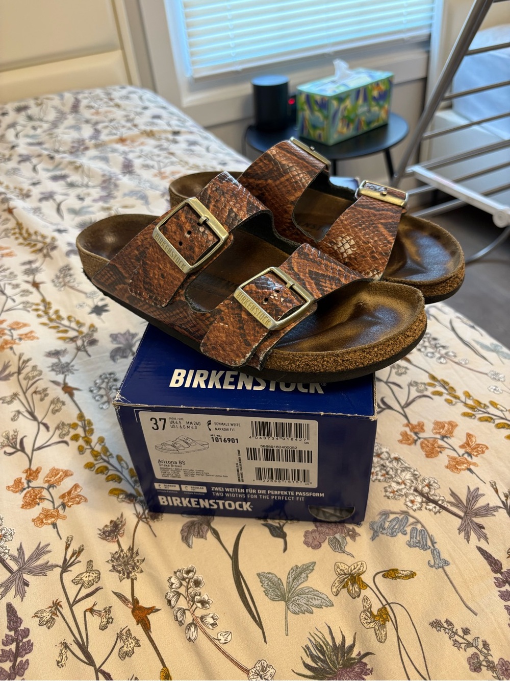Birkenstock Arizona Sandals in Brown Snake Print size 37/6 narrow leather